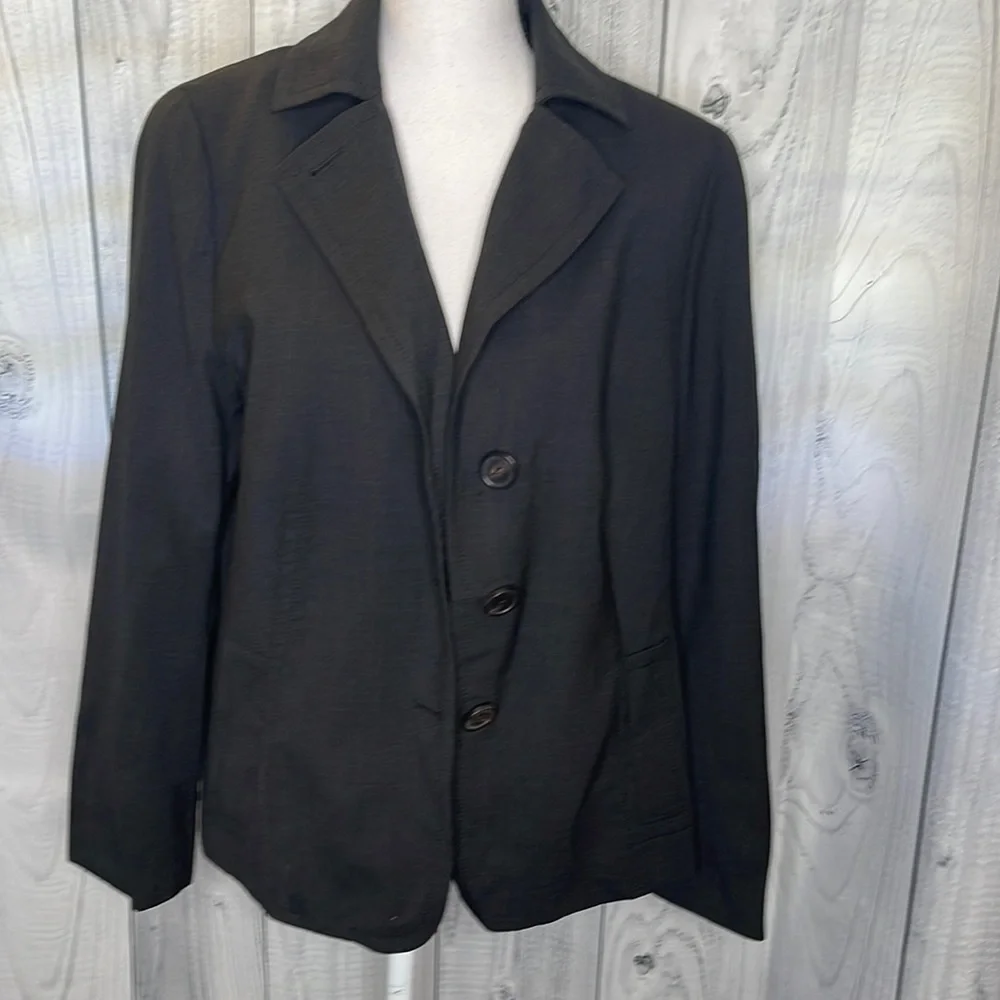 Akris Punto Blazer Jacket Wool Blend Lined Boxy Black Sz 14